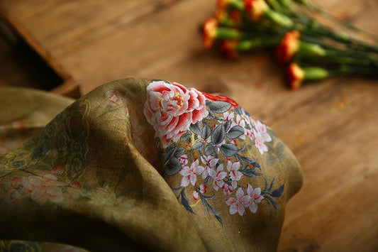 Tissu ramie imprimé pivoine : Fibre naturelle pour la couture