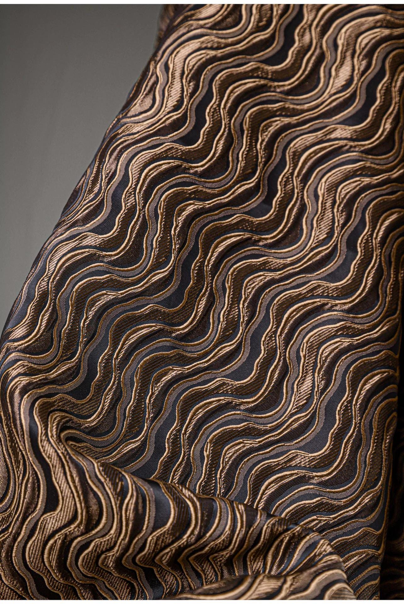 Tissu jacquard à vagues vintage - Tissu texturé 3D en relief pour la couture bohème, l'ameublement et les loisirs créatifs, 140 cm de large