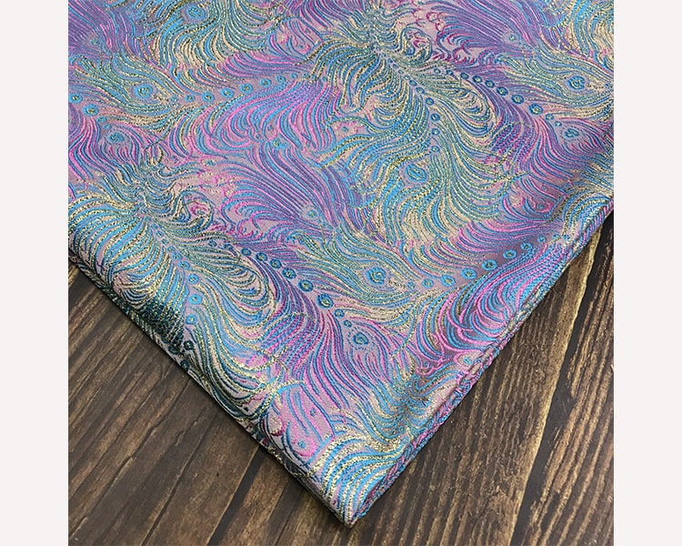 Peacock Feather Brocade Fabric: Magenta Floral Chinese Silk Rayon Blend