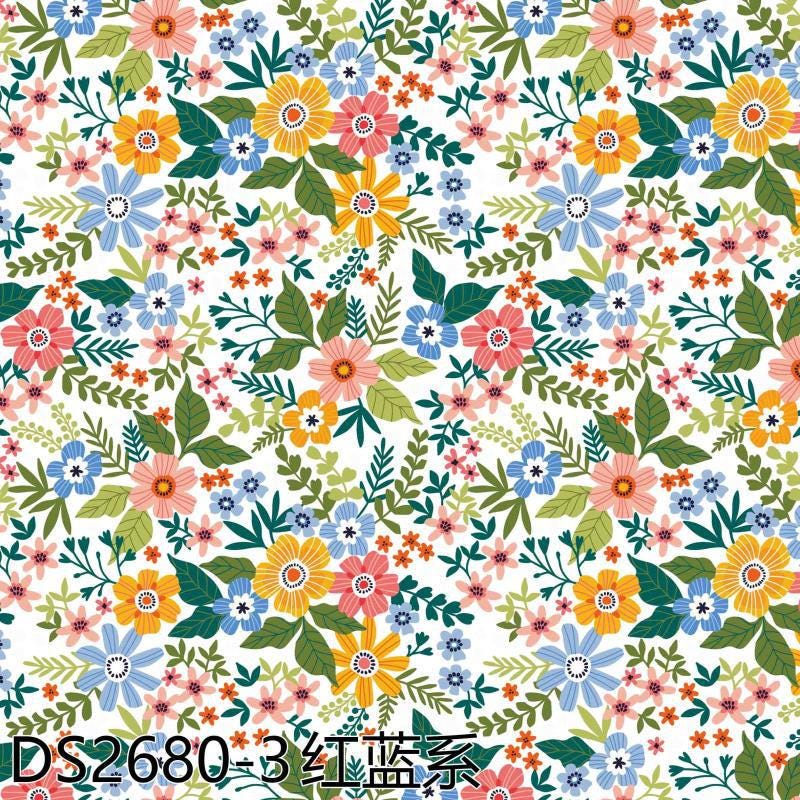 Floral Cotton Fabric: Colorful Small Flower Print, Soft DIY Sewing Material