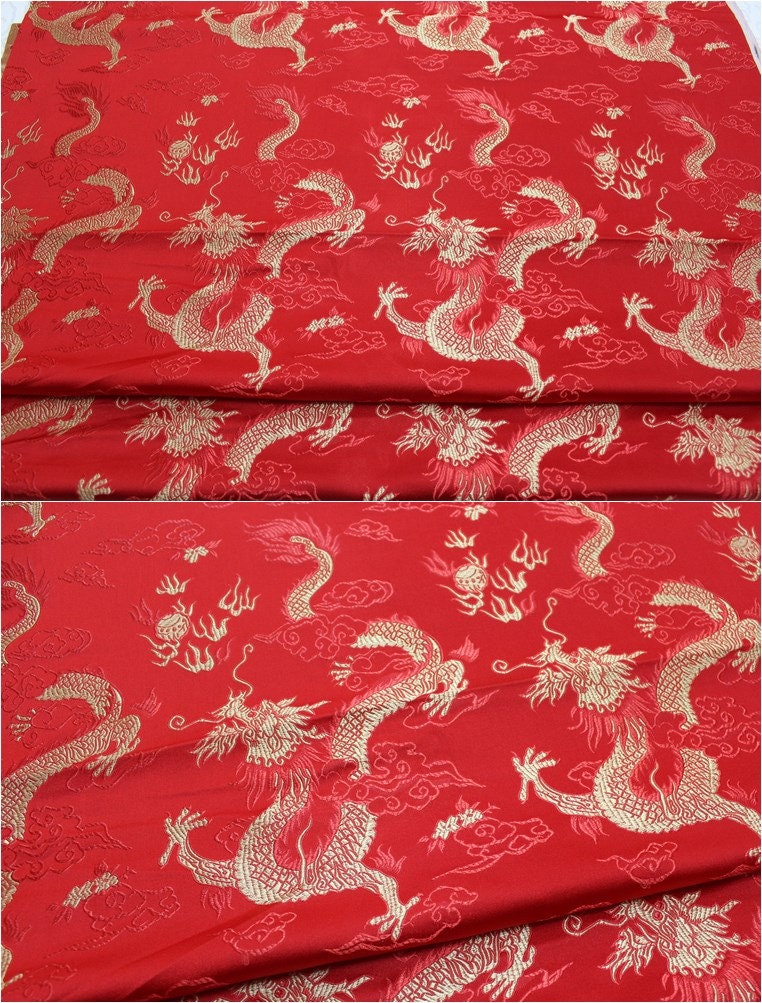 Chinese Dragon Silk Brocade Fabric: Fire Pattern, 29" Wide