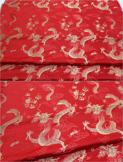 Chinese Dragon Silk Brocade Fabric: Fire Pattern, 29" Wide