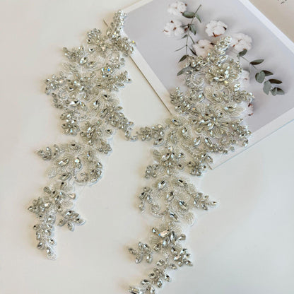 Applique florale à sequins en forme de diamant - Dentelle en maille brodée, loisirs créatifs