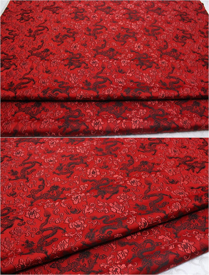 Dragon & Flower Brocade Fabric: Multi-Color Silk Rayon Blend