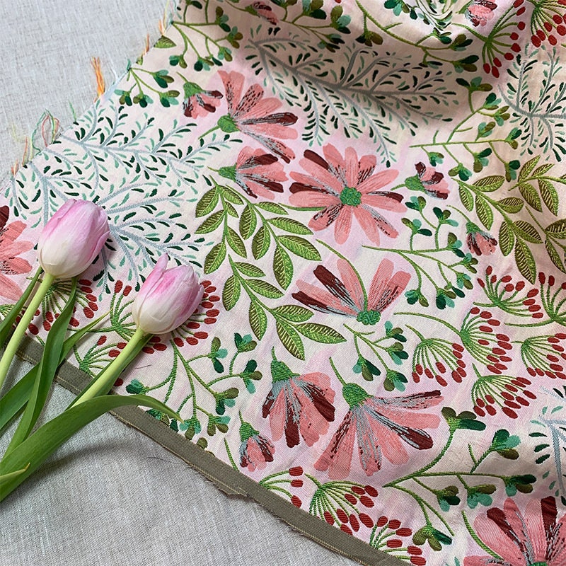 Floral Jacquard Woven Fabric: 3D Embossed Rayon Blend, 55"W
