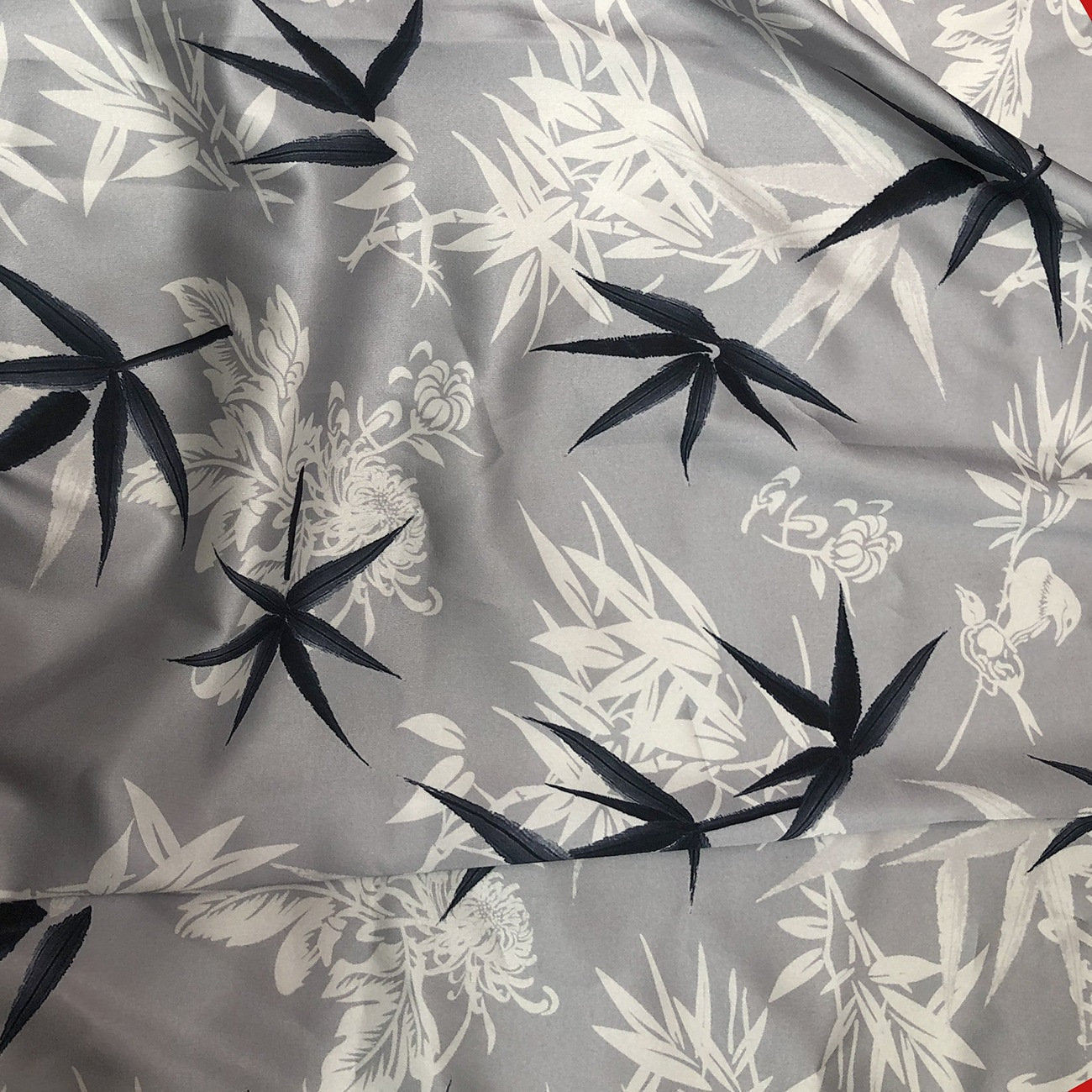 Bamboo Print Satin Fabric: 59"W Polyester Blend, Dressmaking Material