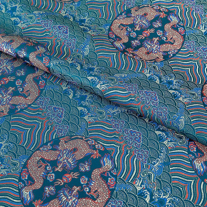 Tissu brocart Dragon turquoise : Jacquard de rayonne Sea Wave (29,5"/75 cm)