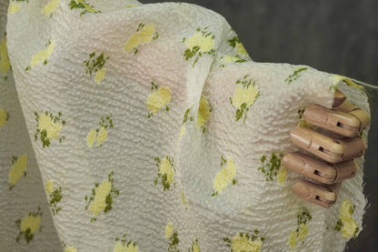 Yellow Floral Jacquard Fabric: Hollow Relief Style, 54"W