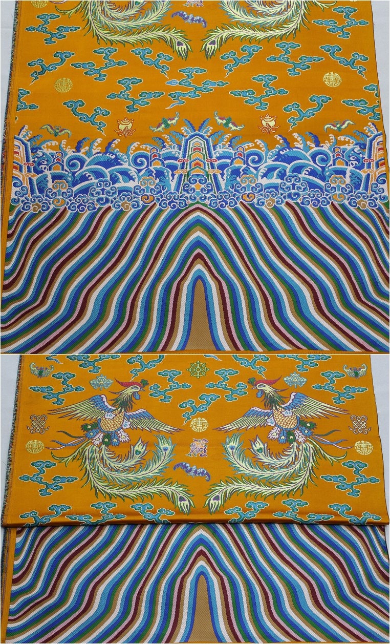 Embroidered Phoenix Brocade Fabric: Chinese Wedding Cheongsam Silk (27.5"W, 59"L/pattern)