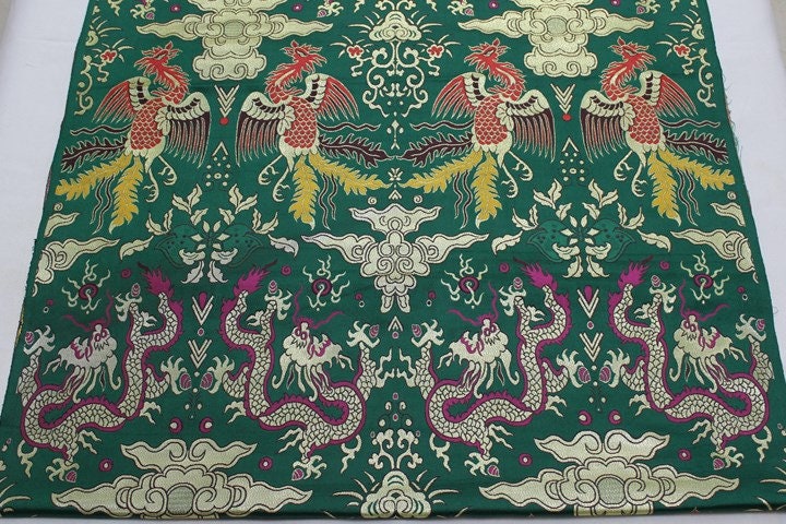 Dragon & Phoenix Brocade Fabric: Red Silk Blend, 29"W