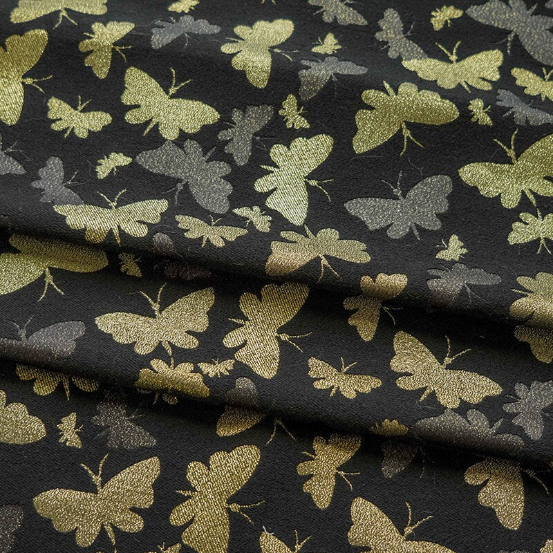 Gold Butterfly Jacquard Fabric: Embossed Woven Upholstery, Costume, Curtain, Bag, Dress (55"W)