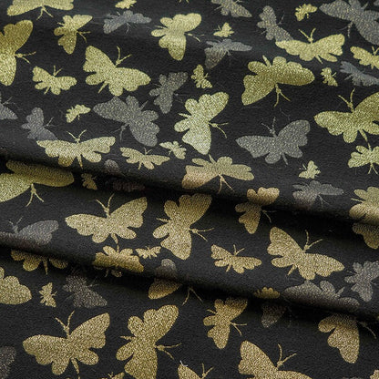 Gold Butterfly Jacquard Fabric: Embossed Woven Upholstery, Costume, Curtain, Bag, Dress (55"W)