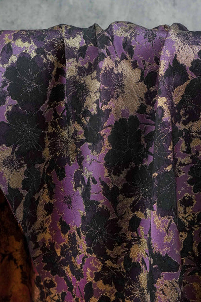 Tissu jacquard à fleurs - Style vintage avec lurex doré