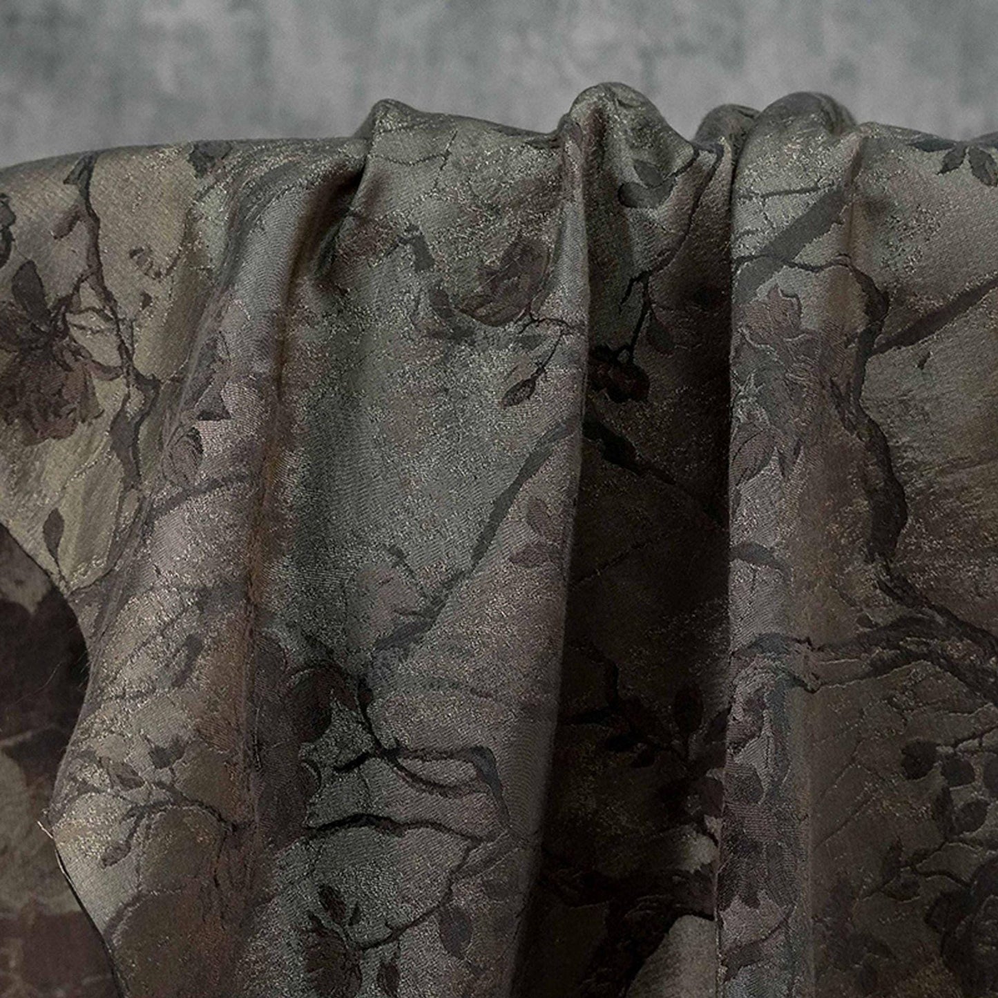 Ink Wash Floral Yarn-Dyed Fabric ��� Black Asian Botanical Quilting Fabric, Upholstery & Home Decor Textile,  62''W Designer
