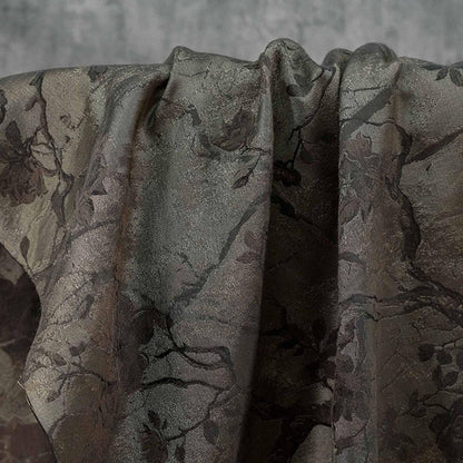 Ink Wash Floral Yarn-Dyed Fabric ��� Black Asian Botanical Quilting Fabric, Upholstery & Home Decor Textile,  62''W Designer