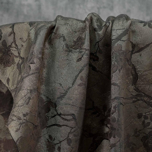 Ink Wash Floral Yarn-Dyed Fabric ��� Black Asian Botanical Quilting Fabric, Upholstery & Home Decor Textile,  62''W Designer
