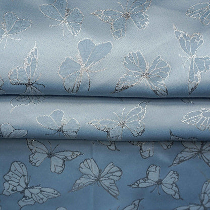 Blue Butterfly Jacquard Fabric: Silver Thread Rayon, 59" Wide