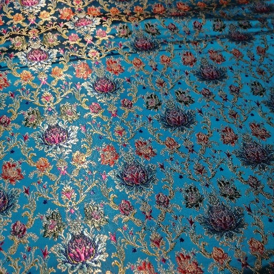 Lotus Damask Silk Brocade Fabric: Tibetan Buddhism Costume Decor