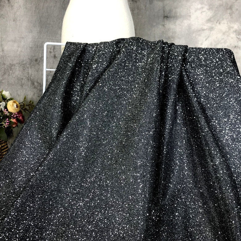 Galaxy Glitter Pleated Knitted Fabric: 57"W Crepe Designer Fabric