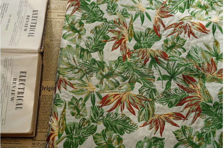 Green Forest Jacquard Fabric: Rayon Polyester Blend, 59" Wide