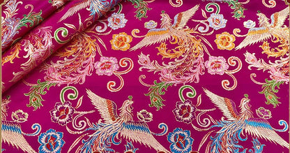 Tissu satin jacquard Phoenix Peony : brocart de soie bleu, 150 cm de large