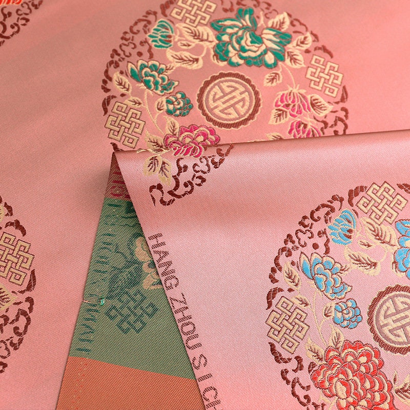 Teal Chinese Silk Brocade Fabric: Floral Upholstery, Costume Sewing (By The Meter)