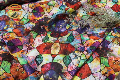 Tissu en lin à motif vitrail : imprimé numérique coloré, 140 cm de large