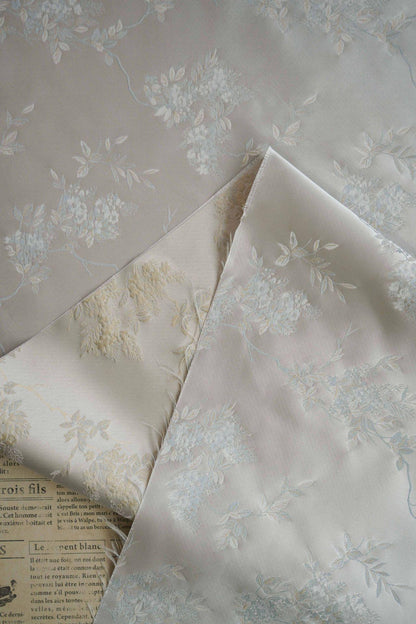 Plum Blossom Brocade Fabric: Silver White Rayon Jacquard, 59"W