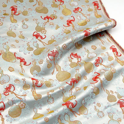 Gourd Brocade Fabric: Red Fortune Design, Cheongsam, Costume, Decor - 59"W