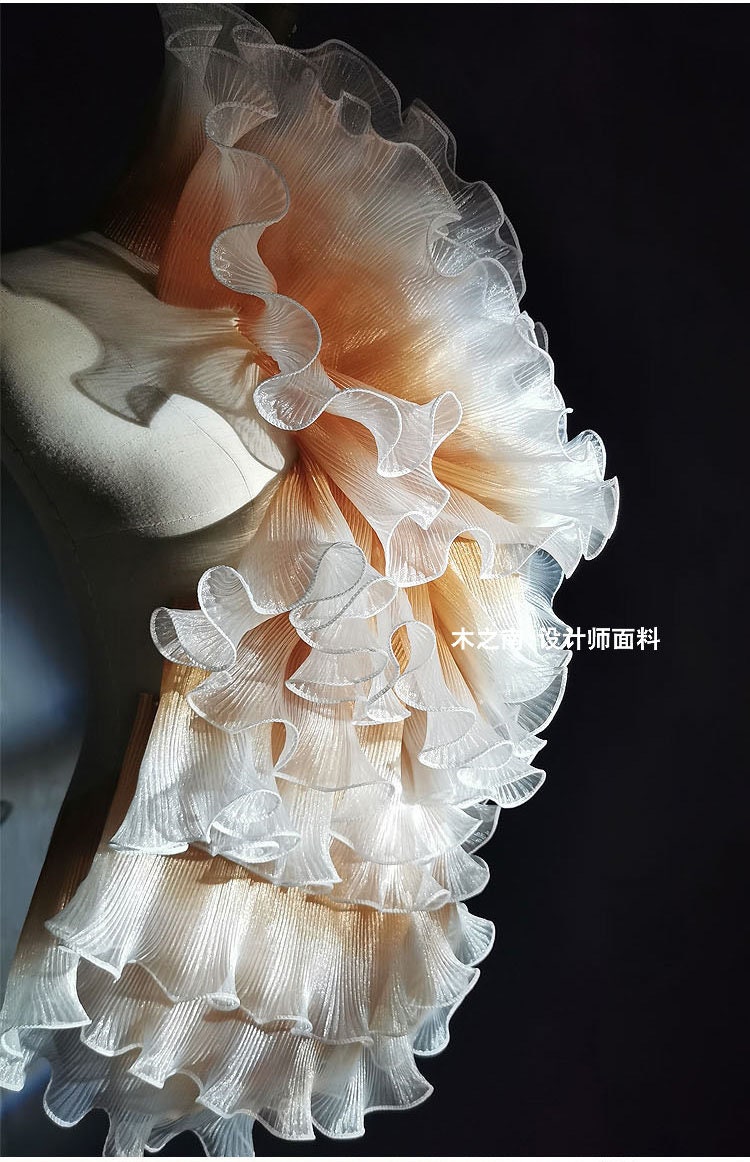 Pleated Ruffle Organza Fabric: 3D Folds, Stiff Texture - 5.9" Wide
