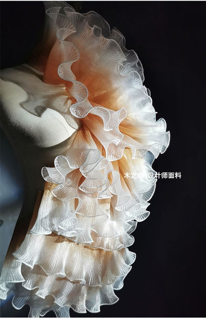Pleated Ruffle Organza Fabric: 3D Folds, Stiff Texture - 5.9" Wide