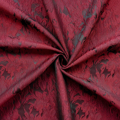 Luxurious Vintage Dark Red 3D Floral Woven Jacquard Fabric, 58"Wide