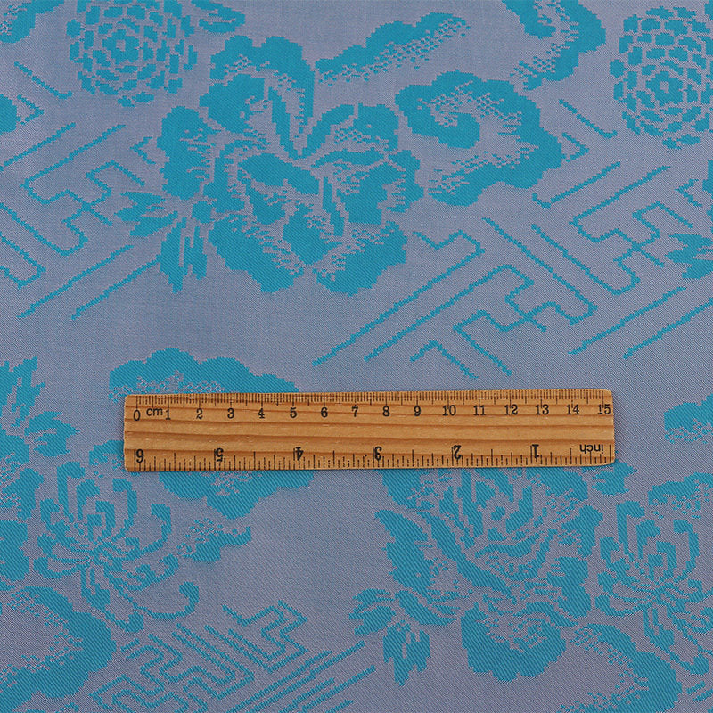 Floral Jacquard Rayon Fabric: Teal Print, 59" Wide