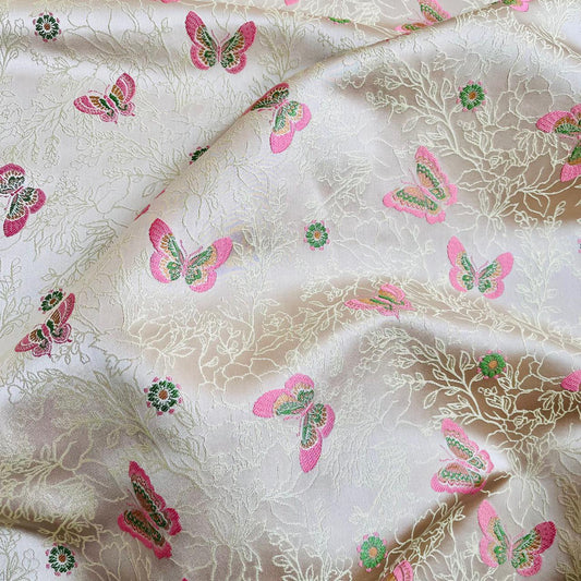 Tissu brocart papillon : 150 cm de large, style mongol, en polyester pour robe.
