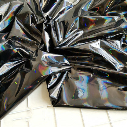 Space Silver PU Leather Fabric: Shiny Metallic Designer Material, 59" Wide