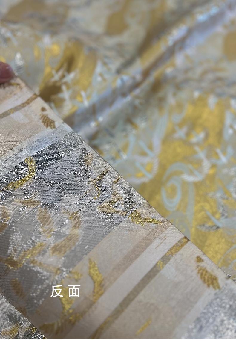 Kirin Nishijin Silk Brocade Fabric with Silver Foil - 59" Wide