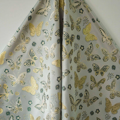 Gold Thread Butterfly Jacquard Fabric: Beige Costume & Upholstery Fabric