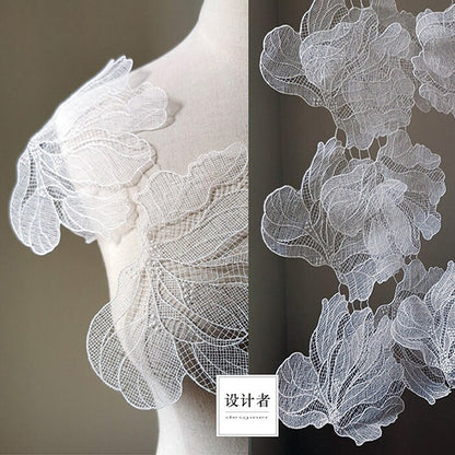 Embroidered Flower Lace Ribbon: White Palace Style Trim