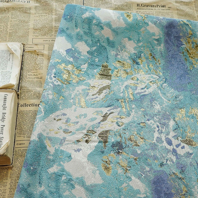 Gold Thread Jacquard Fabric: 3D Oil Painting Texture, 55" Wide