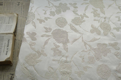Ivory White Embossed Palace Jacquard Fabric: Damask Upholstery, Costume, Decor