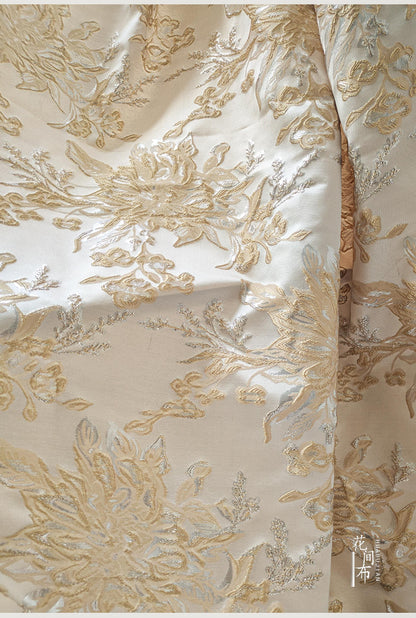 Tissu jacquard à motif pivoine abstraite : ameublement gaufré, rideaux, couture (largeur : 55 pouces)
