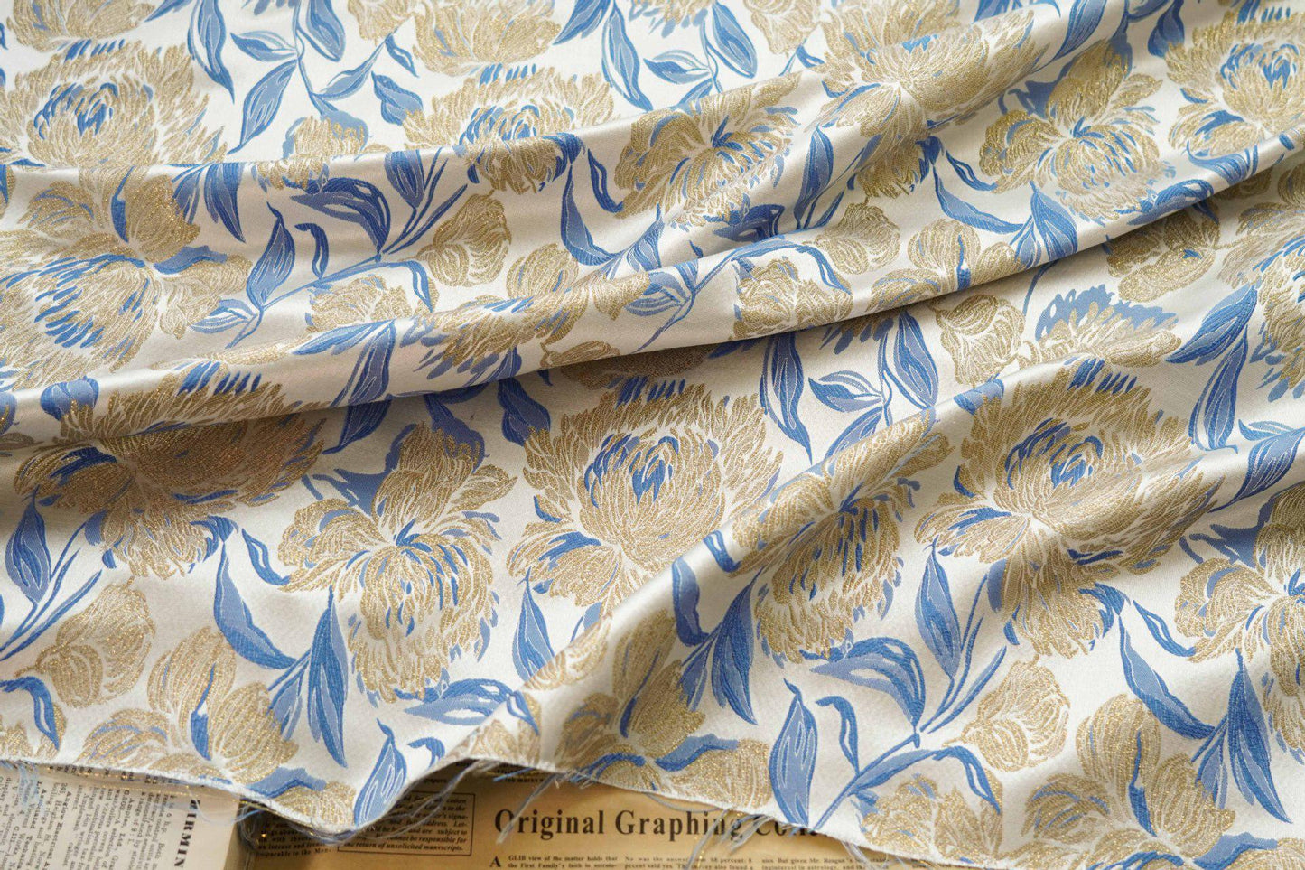 Gold Thread Floral Jacquard Fabric: Vintage Palace Designer Fabric, 62" Wide