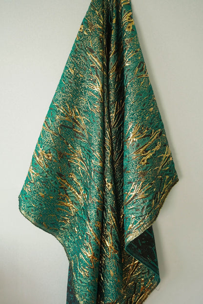 Gold Thread Jacquard Fabric: 3D Universe Galaxy Design, 56" Wide