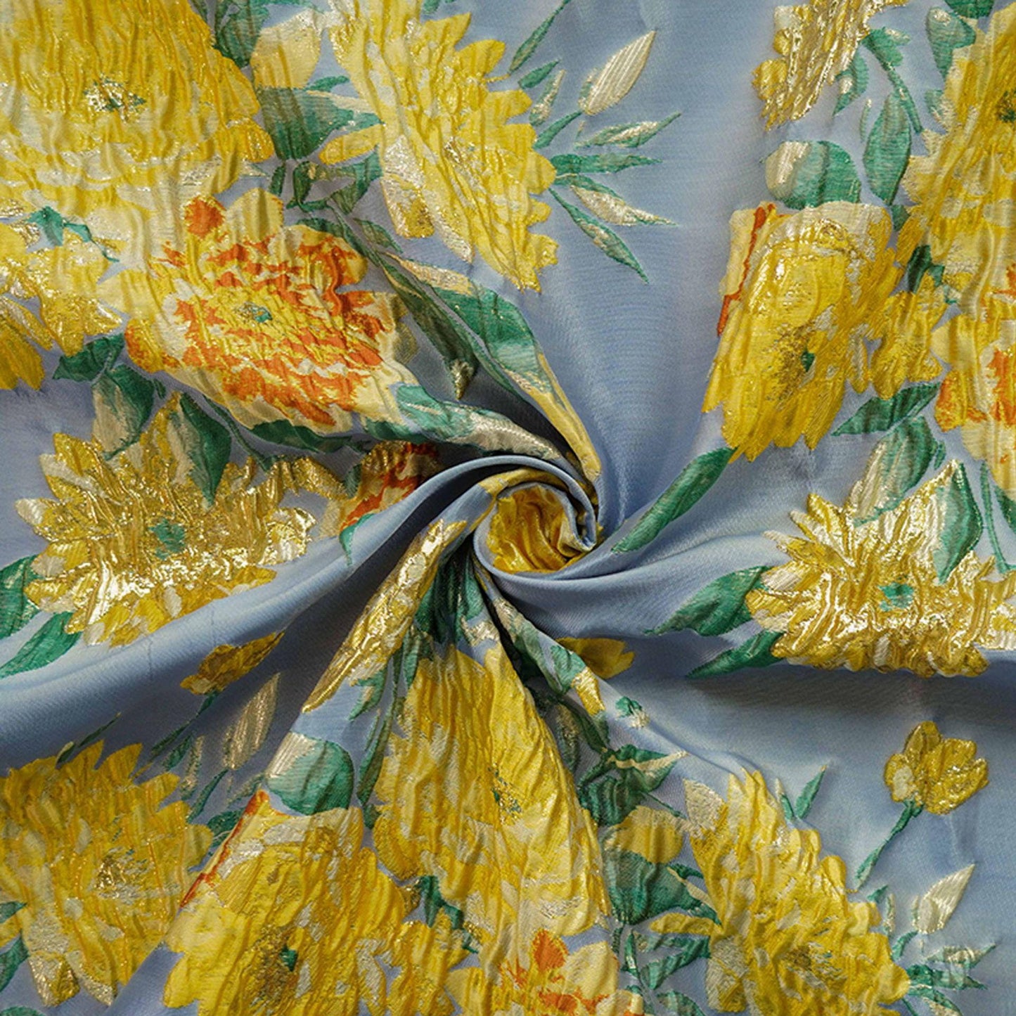 Gold Thread Yellow Peony Jacquard Fabric: 54"W Upholstery & Drapery