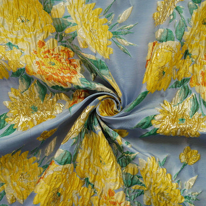 Gold Thread Yellow Peony Jacquard Fabric: 54"W Upholstery & Drapery