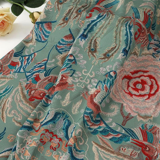 Tissu jacquard satiné : 150 cm de large, imprimé numérique, soie shantung – Ameublement, costumes, décoration