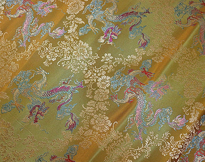 Dragon Brocade Fabric: Colorful Jacquard Satin, Home Decor (35"W)