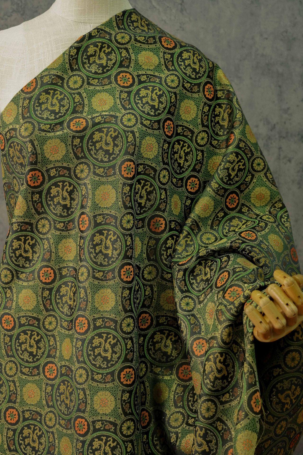 Dragon Brocade Fabric: Dark Green Cheongsam Tapestry (59"W)