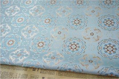 Floral Brocade Fabric: Blue Jacquard Sewing Material (65")