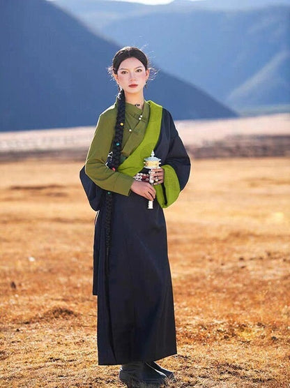 Mongolian Brocade Gown: Chinese Tibetan Style Rayon Fabric